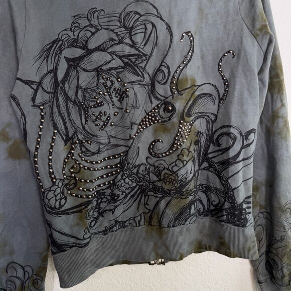 Key Closet Jacket Womens Medium Koi Fish Studded Y2K Hoodie Tattoo Art Asian NEW - Picture 6 of 10
